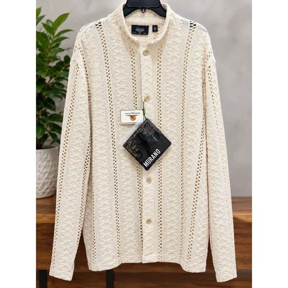 Murano Mens XL Cream Cable Knit Button Front Sweater NWT Crocodile Collection
